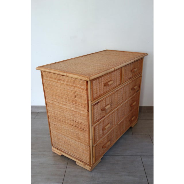 Five-Drawer Chest of Drawers in Wicker and Bamboo, 1970s For Sale - Image 4 of 18