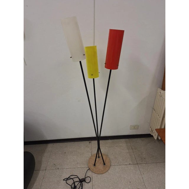 Floor Lamp with Marble Base, Brass Stem and 3 Colored Esperia Cylinders, in Very Good conditions. Designed 1950 to 1959 I...