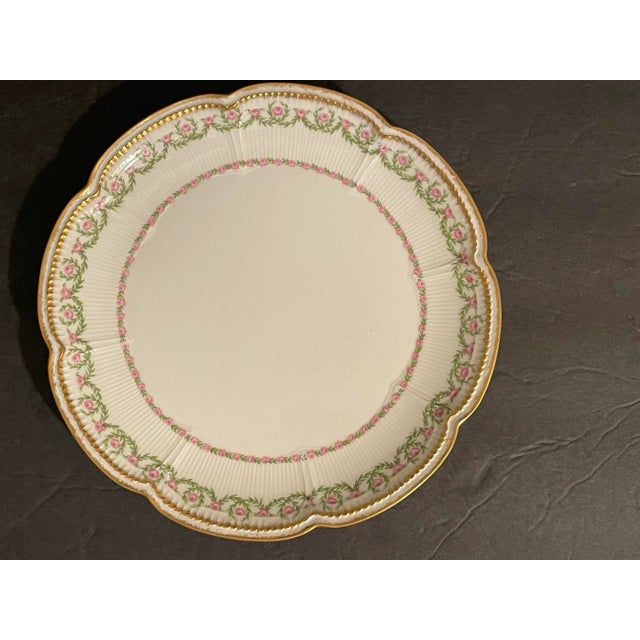 Set of 12 GDA Limoges dessert or salad plates. Beautiful Double Gilt scalloped border with delicate Pink Roses, surrounded...