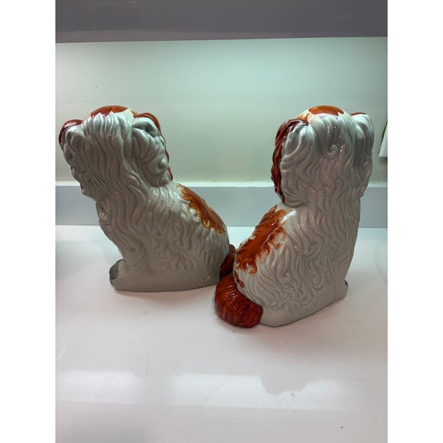 Vintage Staffordshire Spaniel Dog Figurines Pair Hand Painted Ceramic - A Pair For Sale - Image 10 of 12