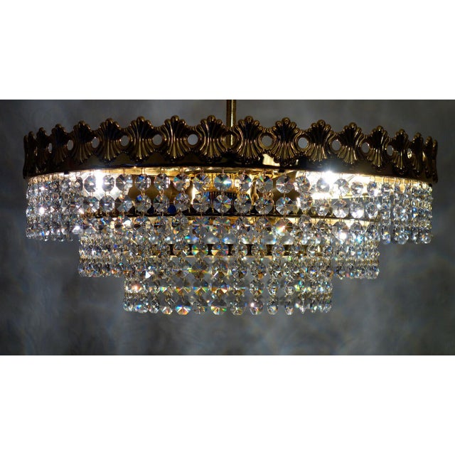 Gold Vintage Brass, Lead Crystal, and 24k Gold-Plated Chandelier from Sölken Leuchten, 1970s For Sale - Image 8 of 10