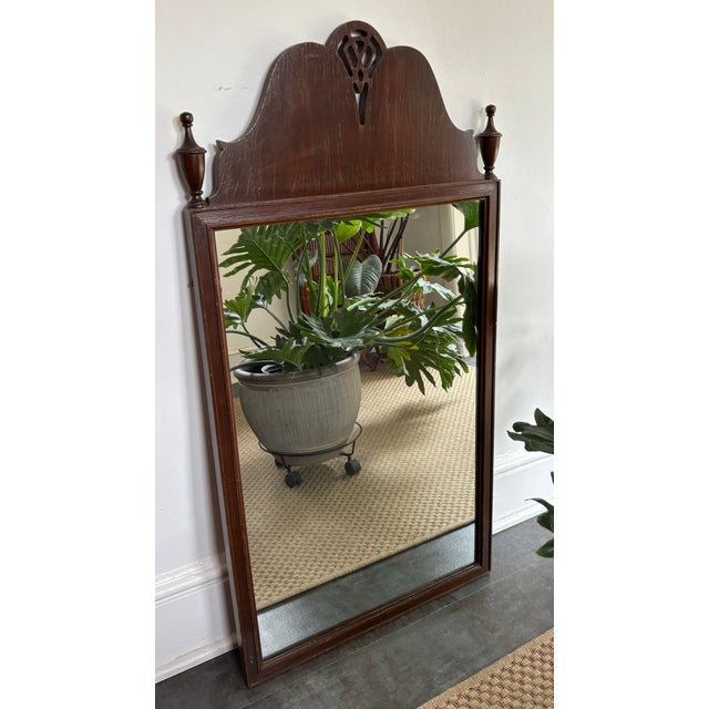 Brown Antique Federal Mirror With Two Finials For Sale - Image 8 of 8