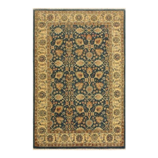 1980s Shabby Chic Teal/Ivory Turkish Hand-Knotted Rug -4'2 X 5'11 For Sale