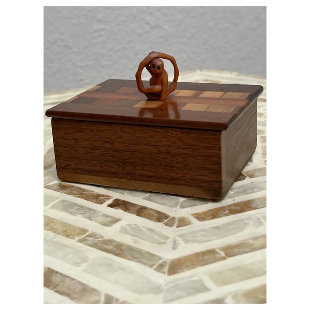Vintage rare little Monkey Ojima was added to the top of the Vintage Parquet box. The little monkey is hanging on a branch...