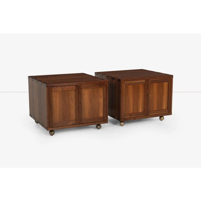 Edward Wormley for Dunbar - Janus Group Pair of End Tables on Casters, 1950s Model: 5811 Materials: Solid walnut with...