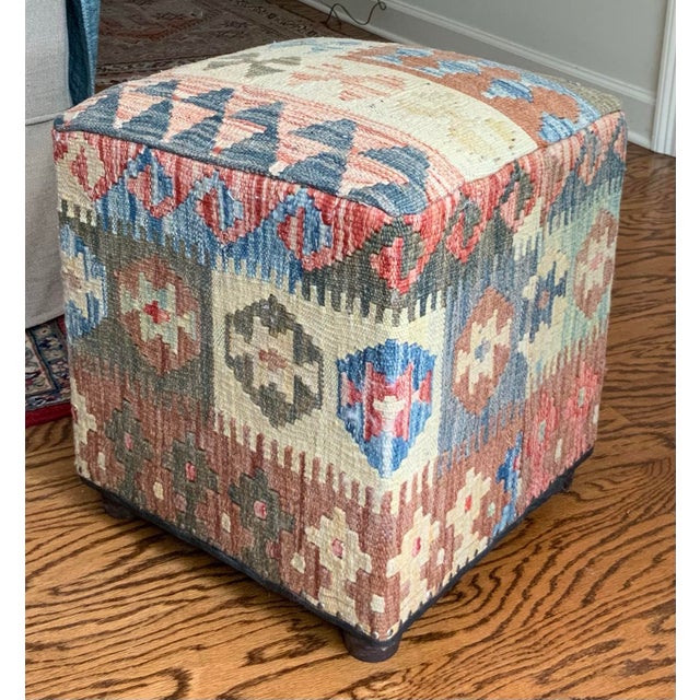 Vintage Kilim Upholstered Pouf / Ottoman With Sturdy Interior Wooden Frame - Southwestern, Boho, Ski Lodge, & Ralph Lauren Decors - See Photos! For Sale In New Orleans - Image 6 of 7
