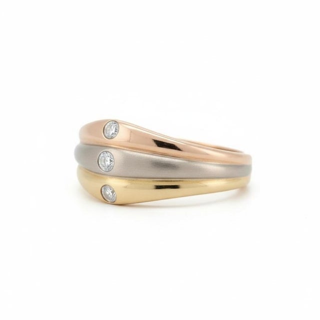 Cartier Cartier Three-Tone Gold Ring - 18k Trinity Style With 3 Diamonds, Size 5.75 For Sale - Image 4 of 6