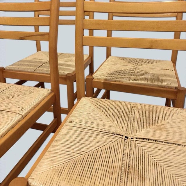 Wood Mid-Century Italian Beech and Rush Ladderback Dining Chairs, Set of 4 For Sale - Image 7 of 9