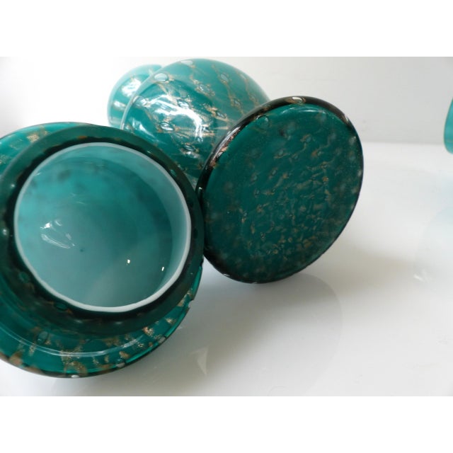 Glass Covered Jars in Turquoise and Aventurine Glass, 1950s, Set of 2 For Sale - Image 7 of 14