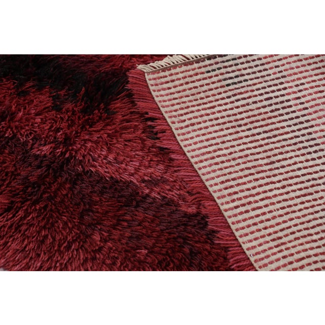 Textile Vintage Swedish Rya Rug, Bold Scandinavian Strips in Rich Red - Rug & Kilim For Sale - Image 7 of 7