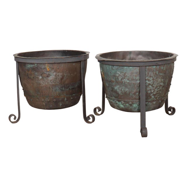 English Copper Planters, 1890s, Set of 2 For Sale