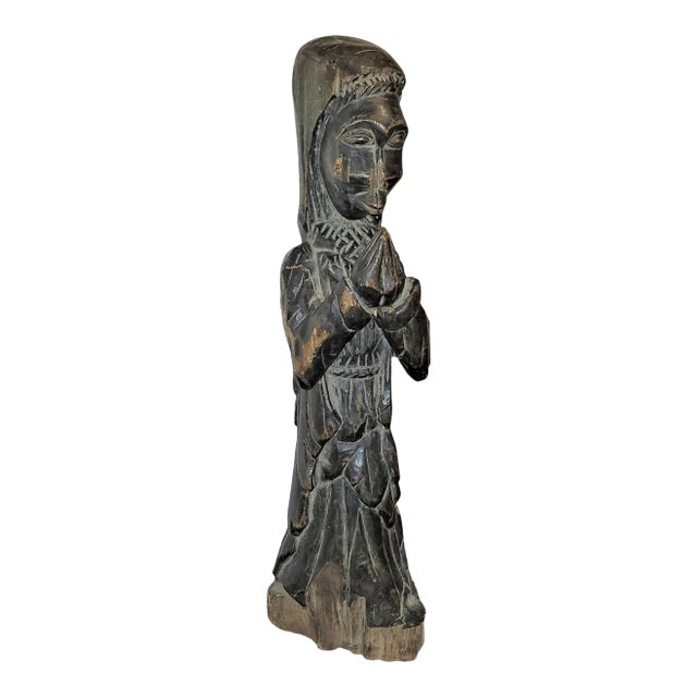 Vintage African Carved Wooden Nun For Sale