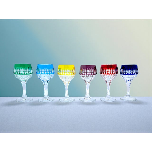 Glass Italian Colored Cut Crystal Liqueur Glasses from Artigianato Italiano, 1980s, Set of 6 For Sale - Image 7 of 12