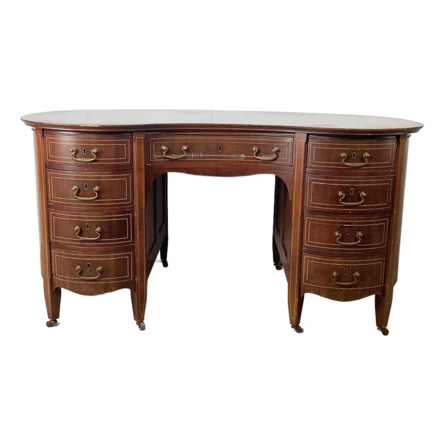 Antique English Edwardian Mahogany Kidney Desk For Sale