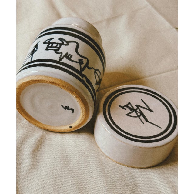 Hand-Painted Ceramic Storage Jar with Folk Decoration For Sale - Image 5 of 7