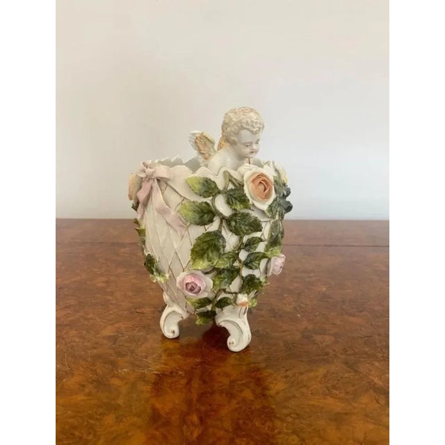 Late 19th Century Antique Victorian Continental Porcelain Cherub in Vase, 1880 For Sale - Image 5 of 7