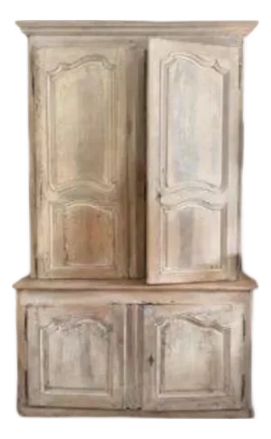 Charming 19th-Century French Provincial Bleached Oak Hutch/Cabinet
