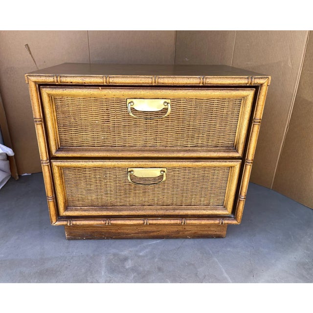 Wood Vintage Mid-Century Thomasville Faux Bamboo 2 Drawer Nightstand For Sale - Image 7 of 7