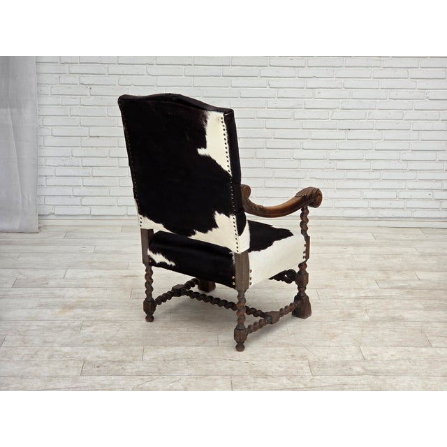 Danish Highback Armchair in Cowhide and Oak Wood, 1950s For Sale - Image 13 of 18