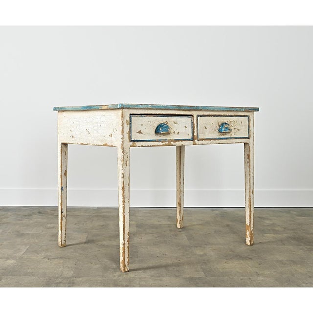 Brown English Pine Table with Faux Delft Tile Painted Top For Sale - Image 8 of 12