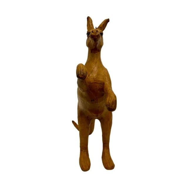 Hollywood Regency Vintage Brown Leather Wrapped Kangaroo Statue For Sale - Image 3 of 7