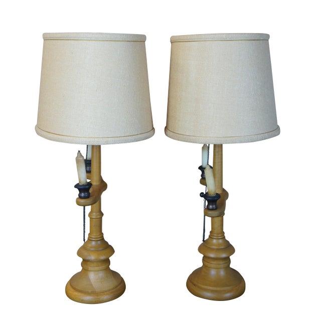Tyndale Early American Style Maple Adjustable Candlestick Table Lamps
