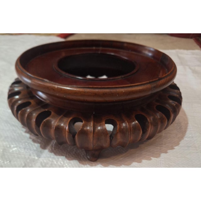 Pair of Vintage Chinese Carved Hardwood Vase Stands For Sale - Image 10 of 10