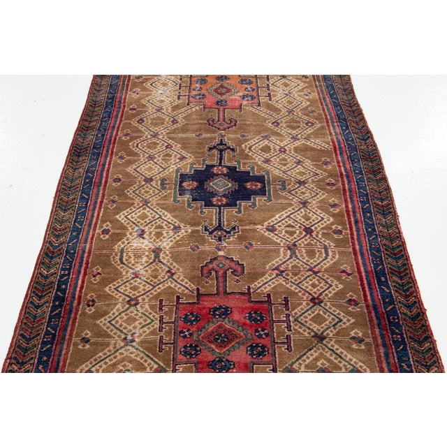 Brown Vintage Hamadan Hand-Knotted Wool Rug With Geometric Pattern For Sale In New York - Image 6 of 8