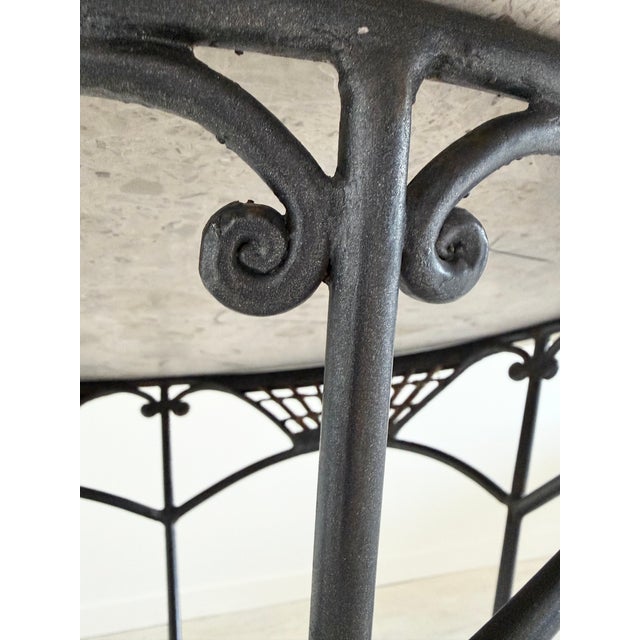 Round Breccia Botticelli Marble Top on Iron Frame Table Inset With Woven Wicker For Sale - Image 12 of 16