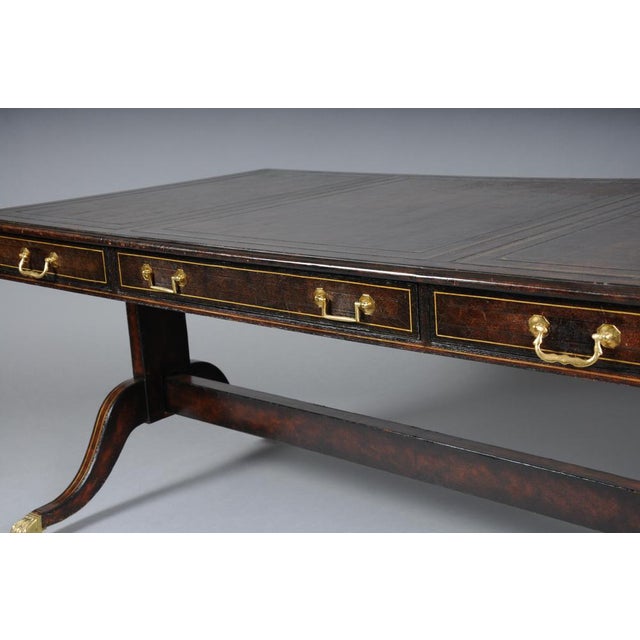 English Full-Leather Partner Desk For Sale - Image 18 of 18