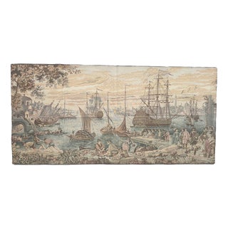 Vintage French Aubusson Jacquard Tapestry Port of Venice, 1970s For Sale