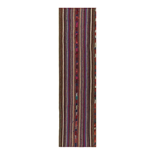1950s Vintage Chaput Kilim in Multicolor Striped Patterns-2'9''x10'2'' For Sale