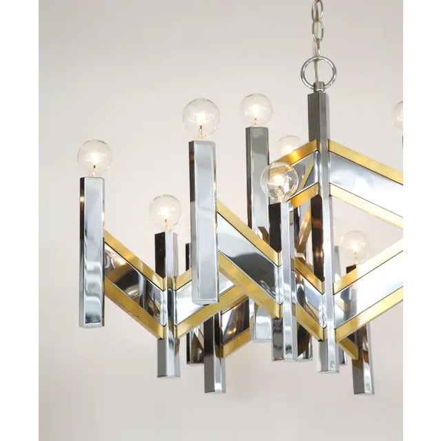 Midcentury Modern Brass & Chrome Italian Designer Sciolari Chandelier For Sale - Image 11 of 12