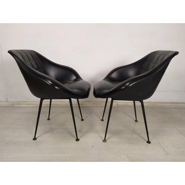 Set of Vintage Black Skai Armchairs, 1960s For Sale - Image 6 of 18