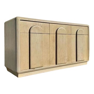 1980s Arched Door Credenza in Pickled Oak For Sale