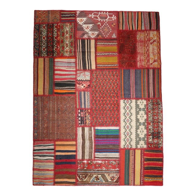 Vintage Handwoven Kilim Patchwork Rug & Kilim for Floor – 5' 3'' X 6' 11'' For Sale
