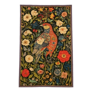 Vintage Handmade Silk Embroidered Bird & Floral Wall Hanging | Large Textile Art Panel 54x90 Inches For Sale