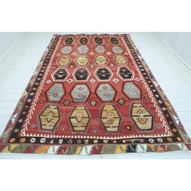 Mid-Century Modern Vintage Turkish Sivas Nomad's Kilim Large Rug For Sale - Image 3 of 13