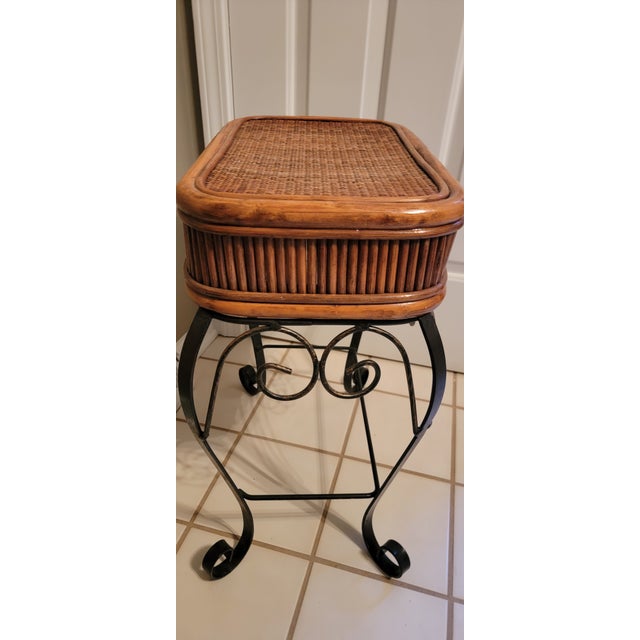 1990's Vintage Transitional Rattan/Bamboo and Iron Occasional Tables/ a Pair For Sale - Image 4 of 10