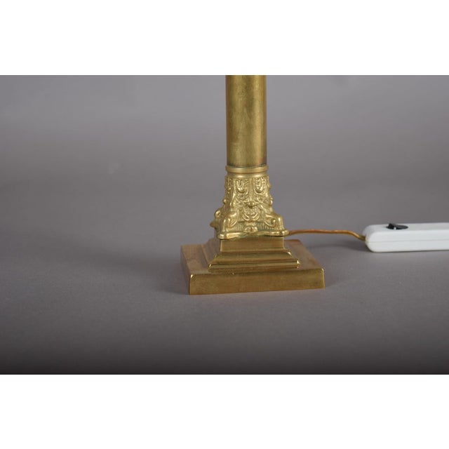 NeoclassicalBrass Classical Column Table Lamp with Ornate Capital and Square Pedestal, Europe, 1950s For Sale - Image 9 of 17