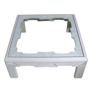 Square Modern "Wave" Pattern Carving White Lacquer Coffee Table For Sale