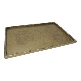 Vintage Brass Rectangular Serving Tray With Bamboo Style Edges For Sale