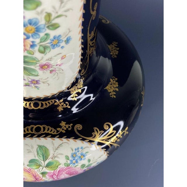 1930s C.A.S. Limoges French Cobalt Blue and Flower Vase Hand Painted Porcelain Amazing porcelain vase with a floral...