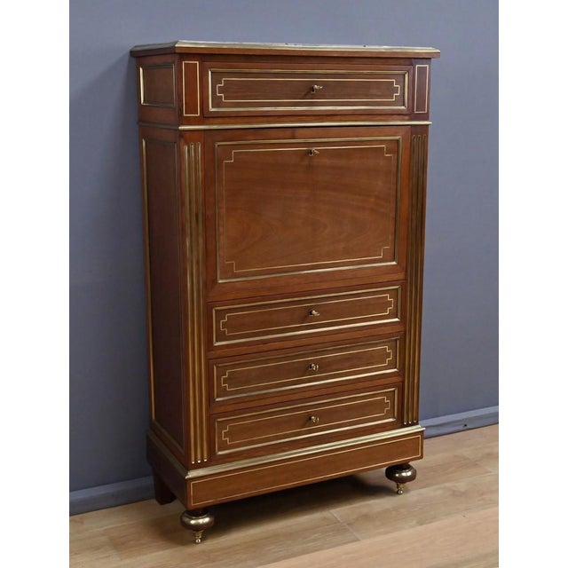 19th Century Napoleon III Louis XVI Mahogany Secretary Desk For Sale - Image 3 of 18