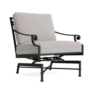 Brown Jordan Venetian Motion Lounge Chair in Black Jade with Iron Stripe Cushions For Sale