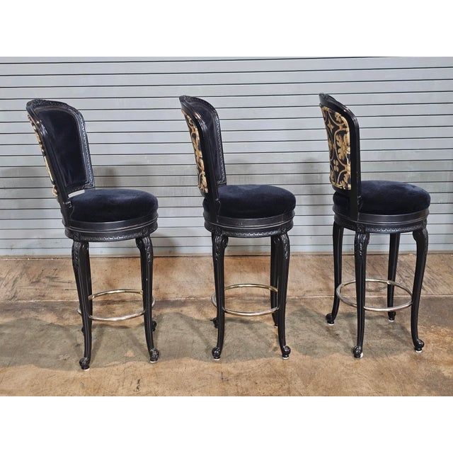 Set of 3 Casa Stradivari Ebonized Designer Swivel Counter Stools Bar Stools For Sale In Cleveland - Image 6 of 12