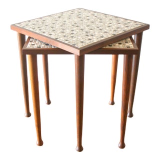 Mid Century Modern Pair of Tile Top Nesting Tables For Sale