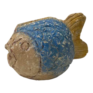 Handcrafted Rustic Solid Raw Wood Abstract Round Body Blow Fish Sculpture