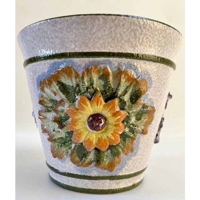Large Italian Palm Beach Style Majolica Planter Cachepot For Sale - Image 4 of 7