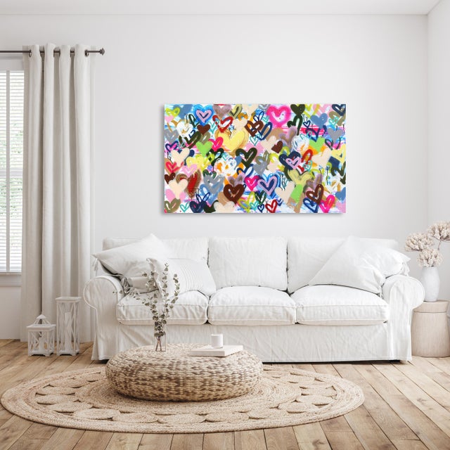 Blue Let's Dance Together - Large Original Abstract Heart Mixed Media Painting on Canvas For Sale - Image 8 of 9